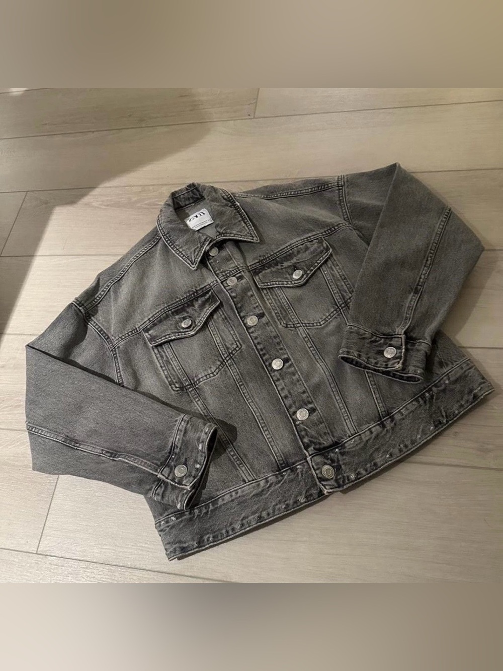 Zara Women's Washed Gray Denim Jacket